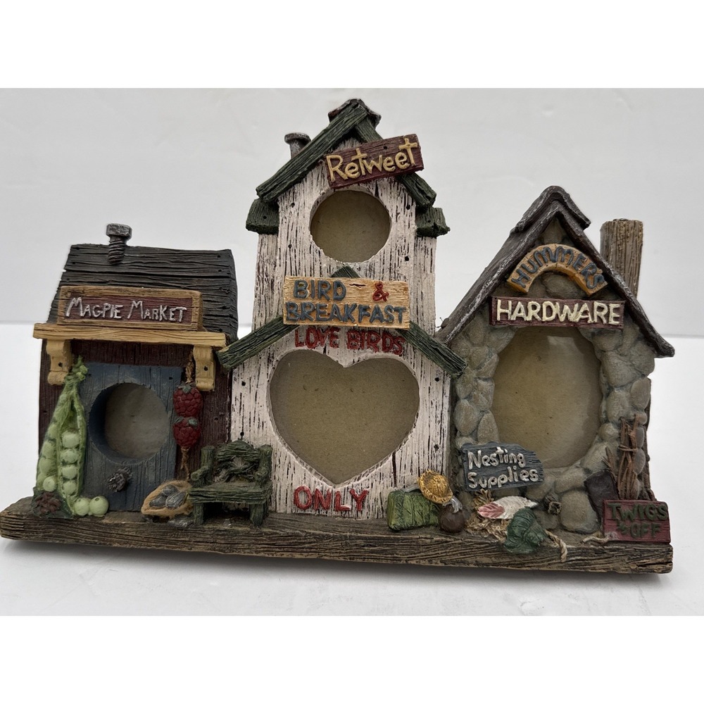 Vtg 90s Birdhouse Village Figurine Love Birds Resin Decor‎ Picture Frame Cottage